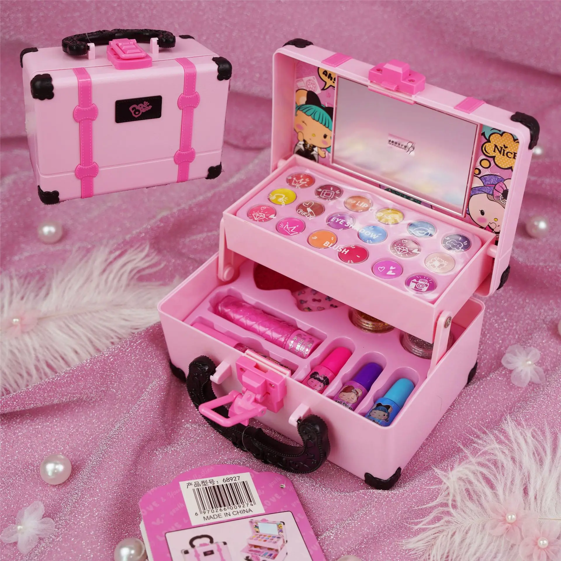 Children Suitcase Beauty Washable Real Cosmetic Nail Art Lipstick Suitcase Pretend Play Toy Makeup Girls Sets For Kids