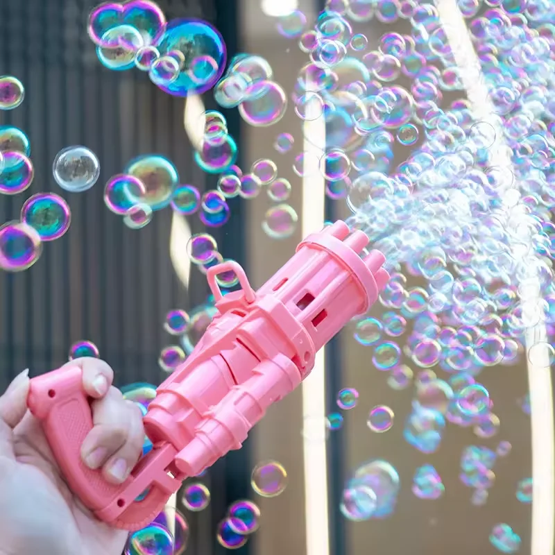 Discount 8 holes Gatling bubble gun toys automatic bubble maker blaster machine Soap Water Portable Electric Bubble Machine Toys