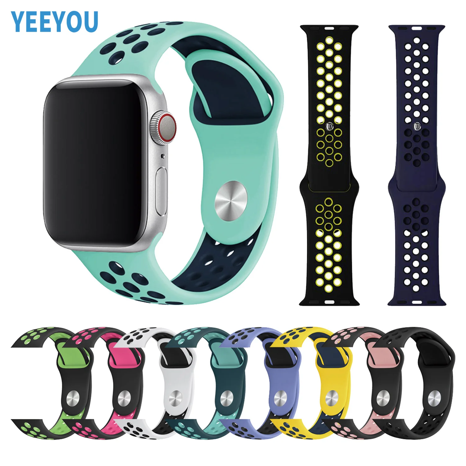 Dual color Breathable Silicone Sport Band Bracelet Watch Band replacement Wrist Rubber Strap for Apple iWatch 38 40 42 44 mm