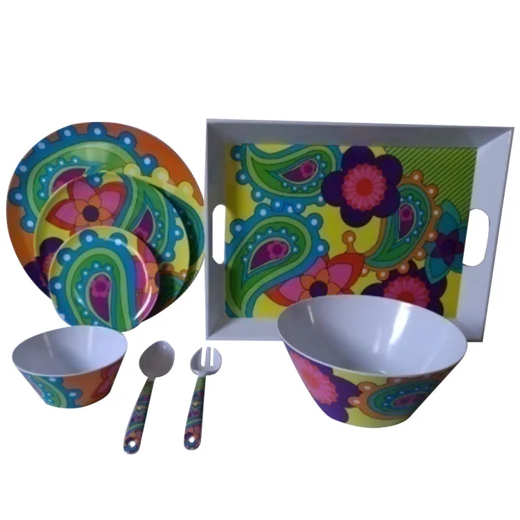 Complete sets outdoor and picnic dinnerware melamine with tray plate bowl spoon fork