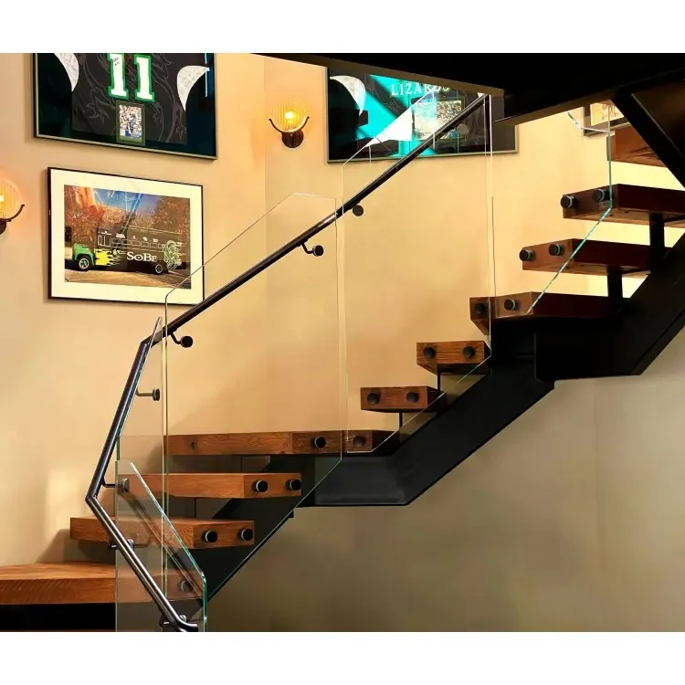 custom stainless steel beam straight stairs mono stringer staircase interior house solid wooden floating stair