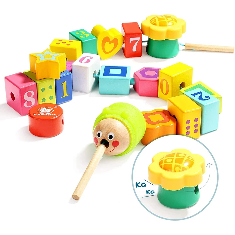 Topbright Cartoon Animals Fruit Block Wooden Toys Stringing Threading Beads Game Educational Toy for Kids