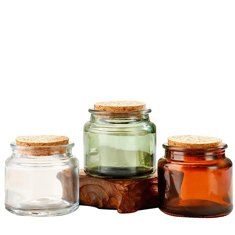 Wholesale Multicolor 90g DIY Soy Wax Container Glass Candle Holder Lantern and Candle Jar with Wooden Stopper
