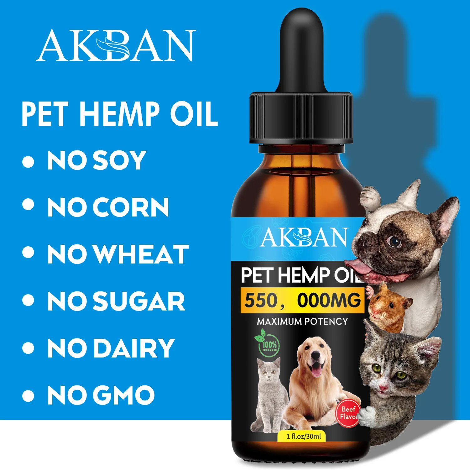 High End Pet Hemp Essential Oil Custom Private Label Dogs Cats Pain Relief Organic Pet Hemp Oil