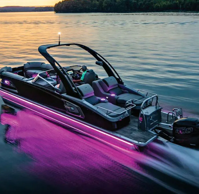 Luxury high end sport tritoon  Fiberglass  fishing pontoon boat with motor and trailer  with ISO2008 and CE
