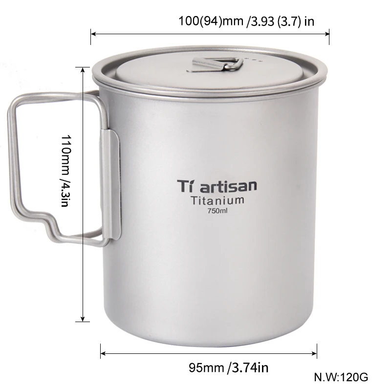 Titanium cups camping mug Outdoor 750ml Titanium Pot Product for outdoor backpacker Drinkware