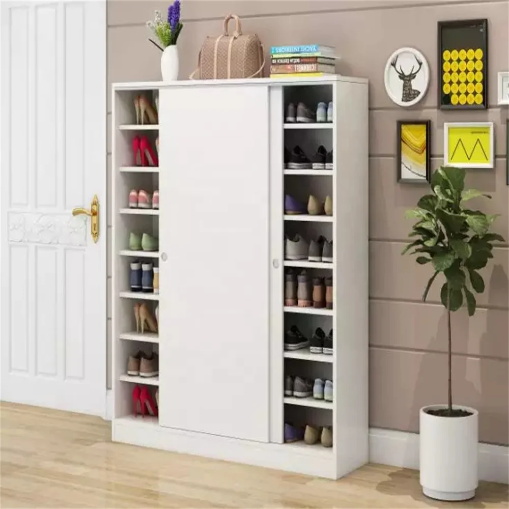 High quality living room furniture wood shoe cabinet modern large shoe rack sliding door white shoe cabinet