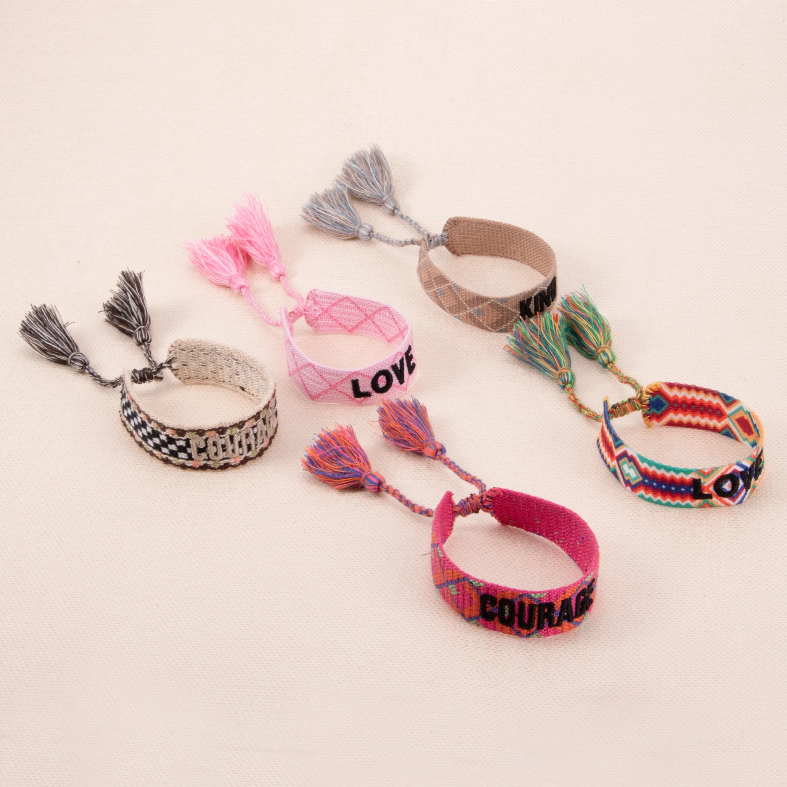 
Adjustable Women Handmade Knitted Cotton Fabric Thread Polyester Custom Hand Braided Woven Friendship Bracelet 