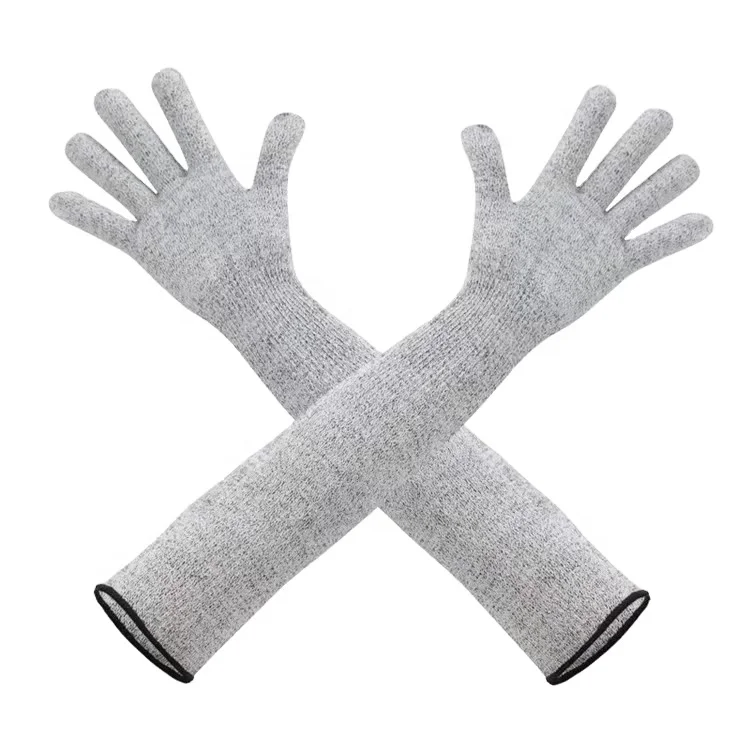 Level 5 Hppe Knitted Long Arm Sleeves Protection all Finger Cut Resistant Gloves For Kitchen Cooking Gardening