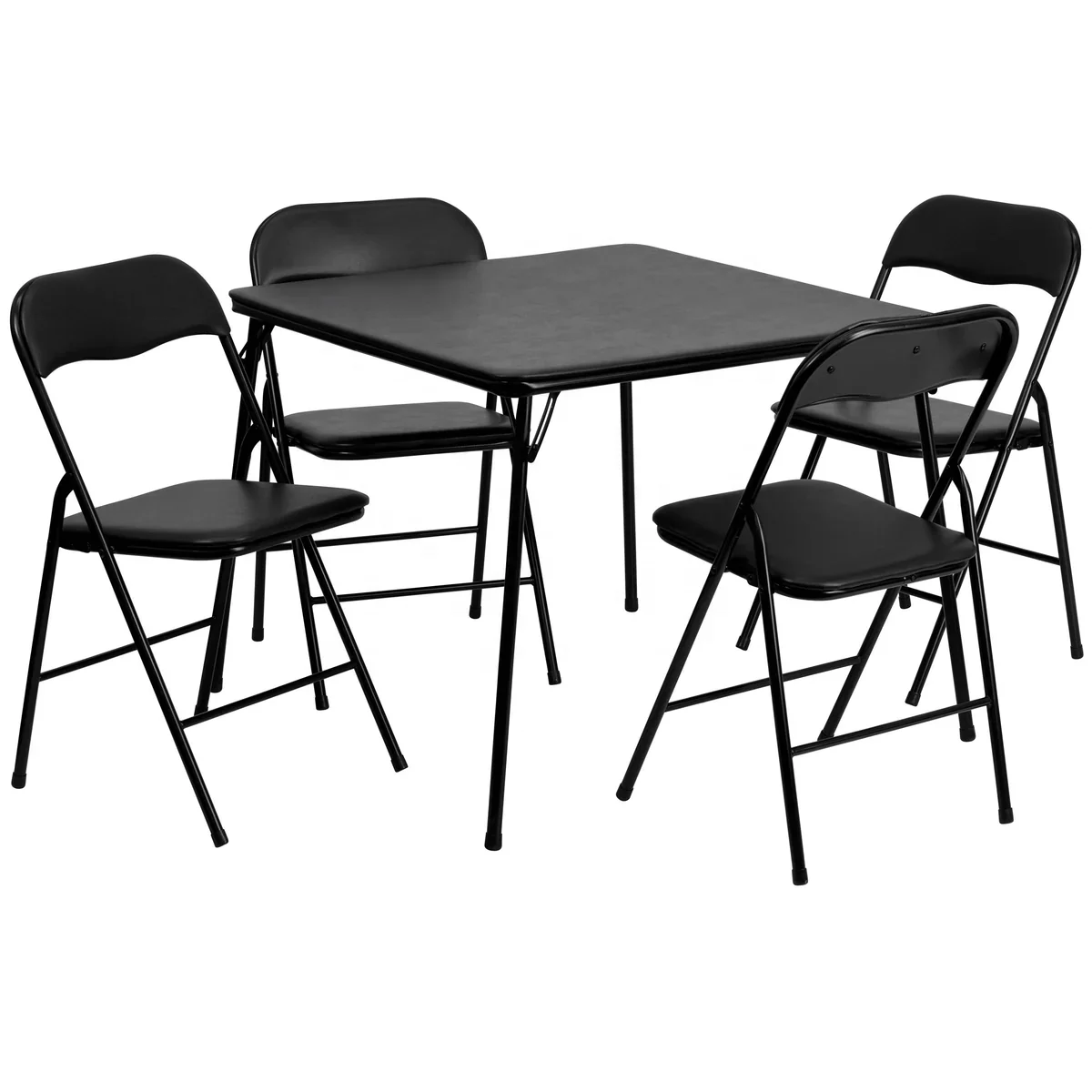 Indoor/outdoor black metal folding 5pieces Padded Square decoration rental card game party event chairs and tables sets