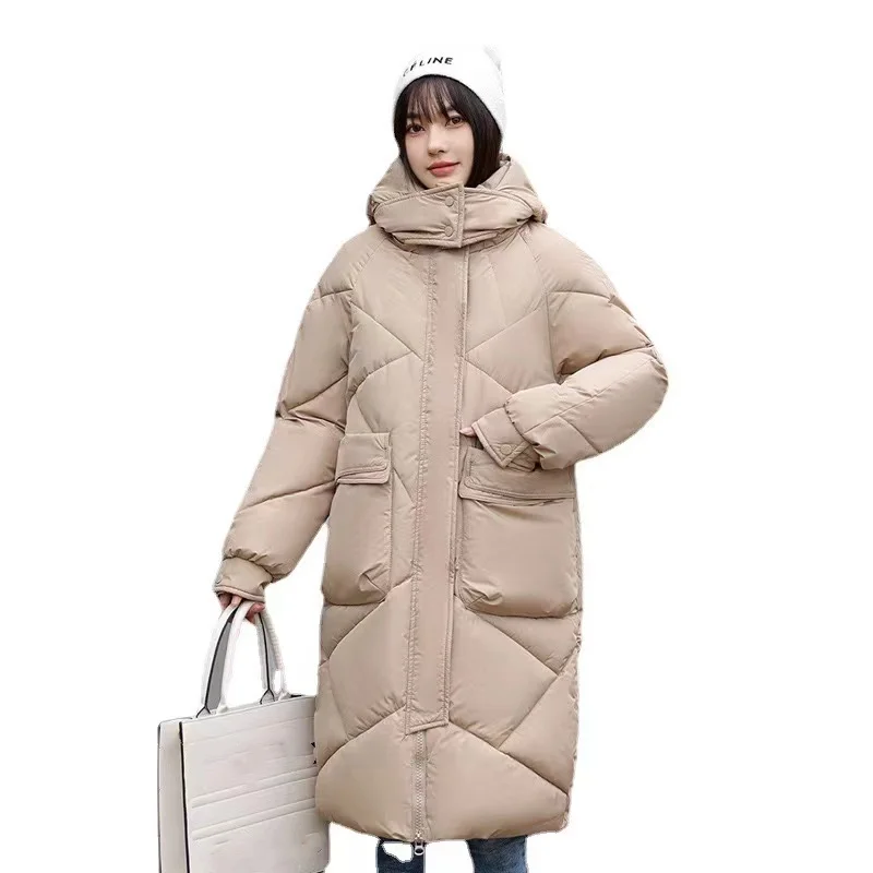 Womens Fashion Jacket 2024 Cotton Trench Coats Mid Length  Bread Warm  Female  Jackets Over Knee Padded  Coat Loose Winter Coat