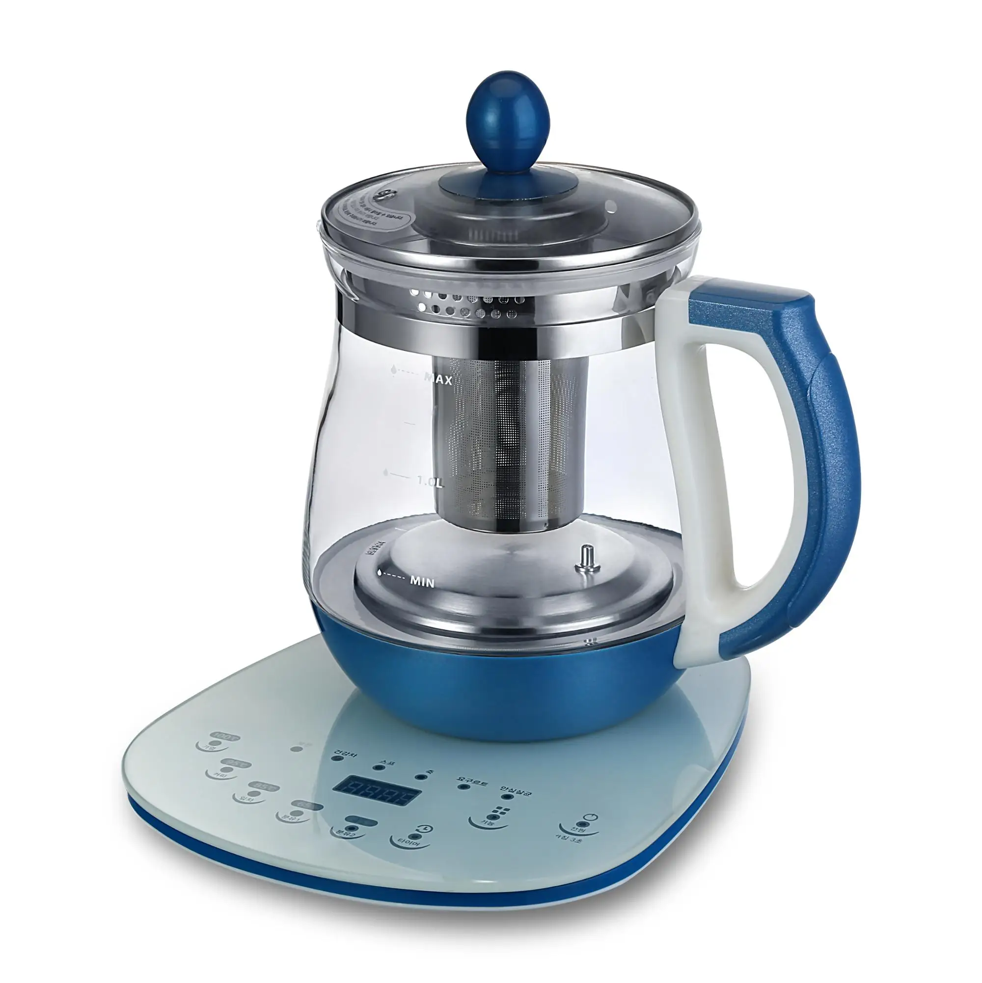 New design blue Led light auto shut-off glass electric kettle ss power base electrical glass kettle