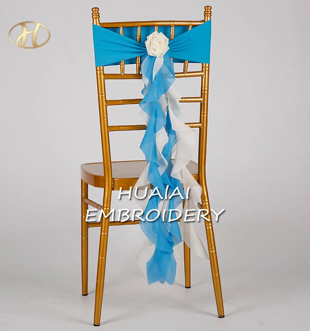 Custom Organza Chair Bow Sashes Wedding Events Party Birthday Decor Long Fringe Chair Cover Sash Organza Tassel Chair Sashes