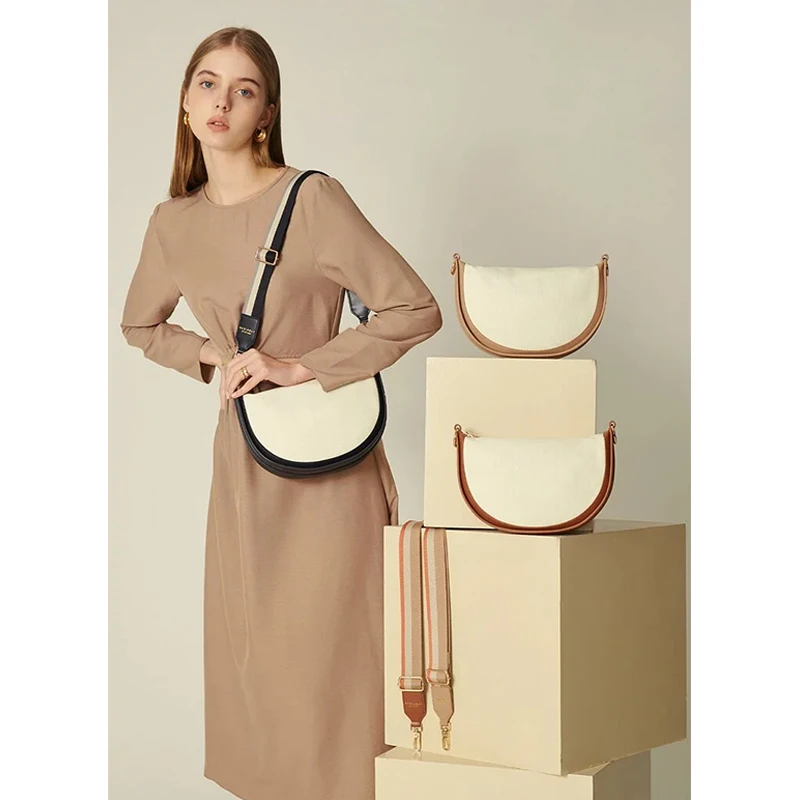 Classic Luxury Pu Leather Ladies Saddle Bags Elegant Designer Purse Veagn Canvas Crossbody Bags Custom Logo Womens Shoulder Bags