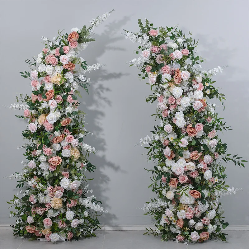 KE-HOA004 Wedding Rose Horn Flower Arch Backdrop Wedding Arch Flower Arrangement Artificial Silk Flower Arch Decoration
