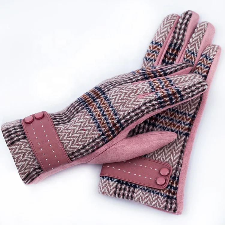 AB Double side winter warm faux  suede touchscreen gloves fashion outdoor tartan gloves