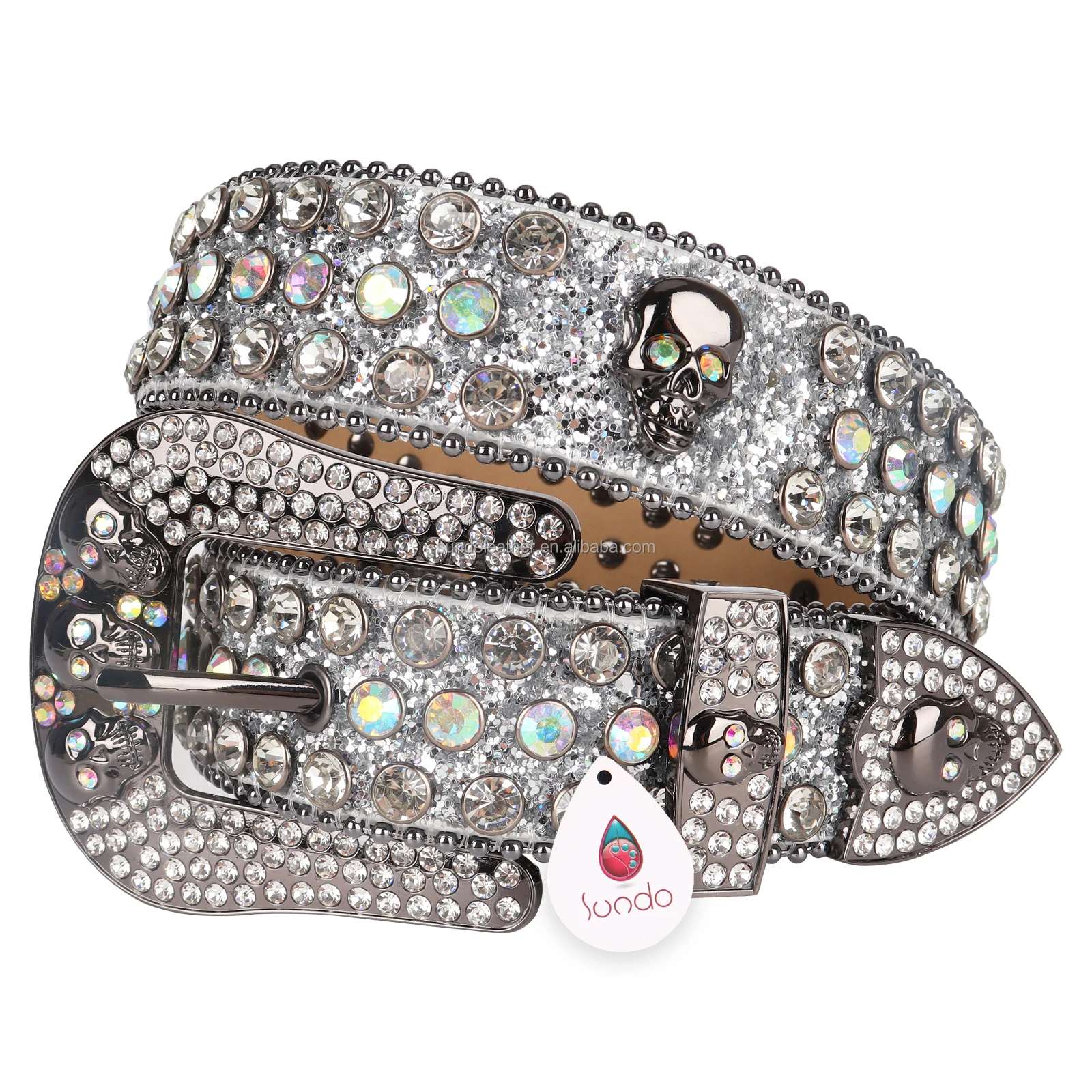 Manufacture Custom LOGO Leather Belts Shiny Bling Designer Western Crystal Luxury Bling Bling Rhinestones Belt