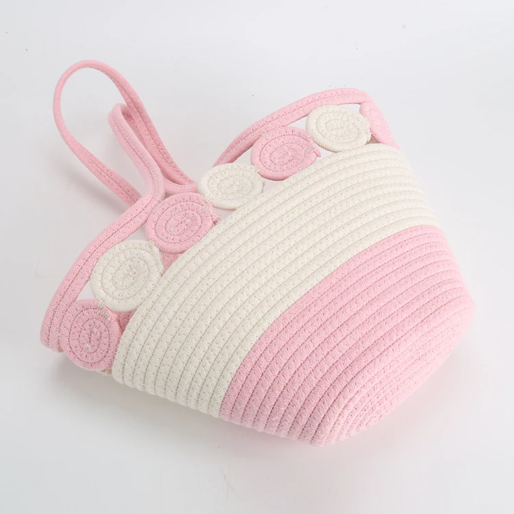 Kingwillow woven cotton rope bag with handle for shopping and storage