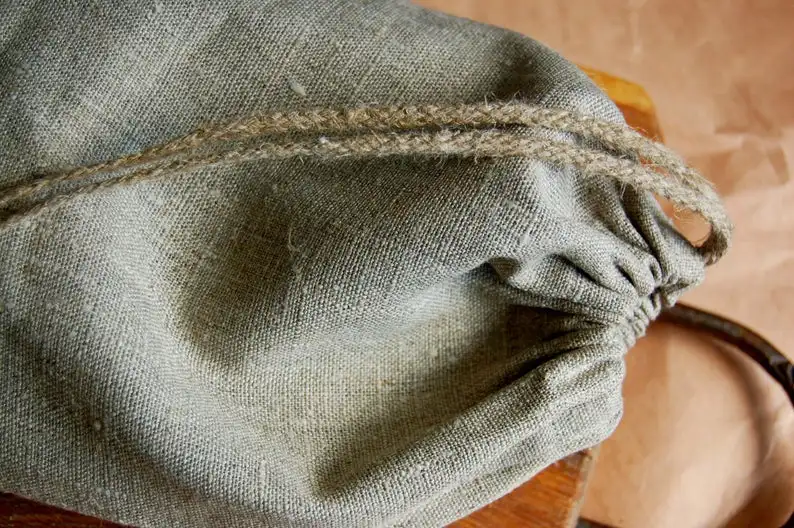 Linen bread bag Natural pure linen bread loaf bag with handmade flax cord organic food storage