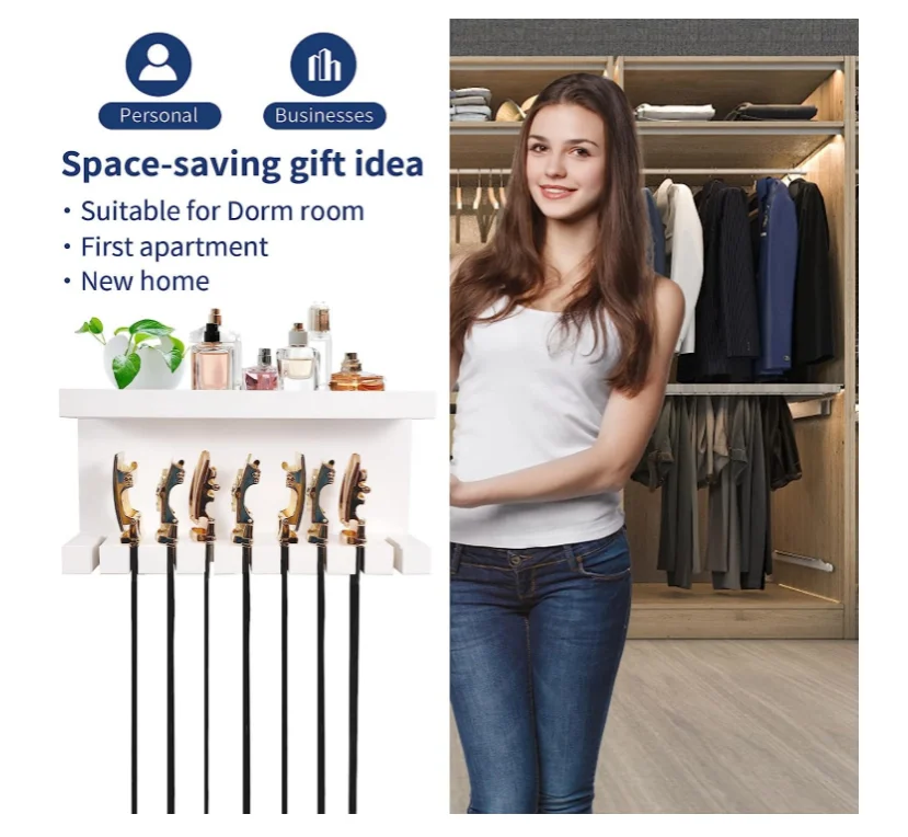 2024 Double Shelving Platform Universal Holder Closet Rack Men Women Black Wood Belt Wall Mounts Organizer Wooden Belt Storage Hanger