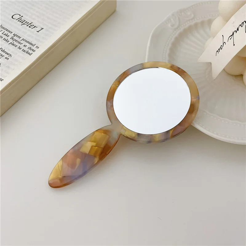 Fashion Retro Acetic Acid Geometric Mirror Lovely Handheld Cosmetic Makeup Mirror Round Beauty Pocket Mirror