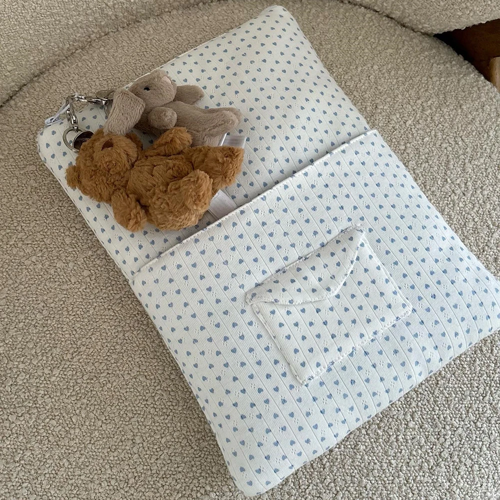 Custom Size Logo Aesthetic Blue Heart Printing Cotton Padded Zipper Laptop Tablet Protection Sleeve Pouch Bag