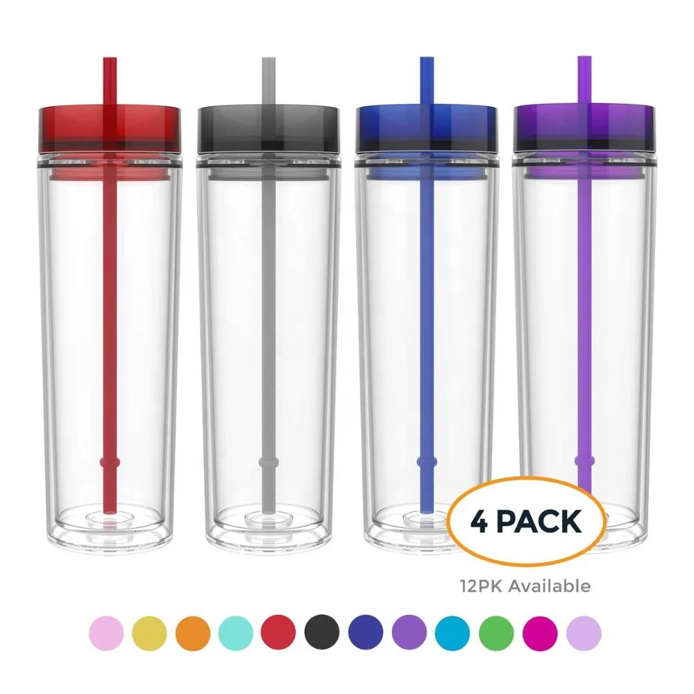 Лидер продаж на Amazon, пластиковый стакан объемом 16 унций с двойными стенками, прозрачные акриловые тумбы с крышкой и многоразовыми соломенными дорожными чашками, тонкие