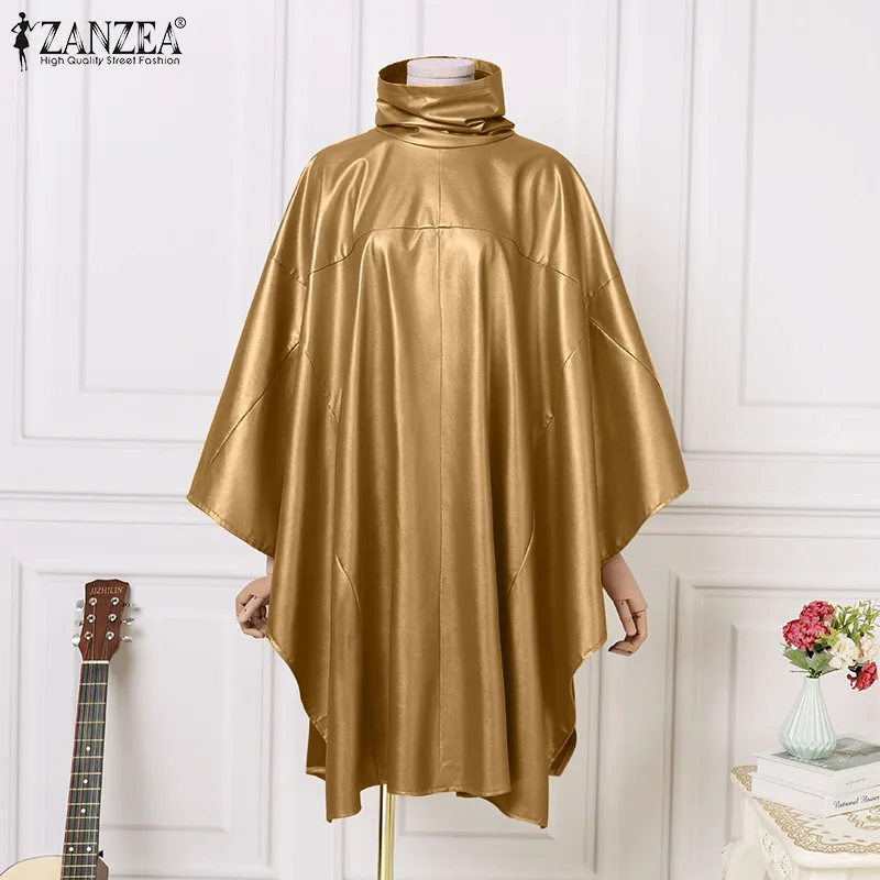 European and American runway show mirror leather bat style cloak sleeveless collar cloak short model performance stage