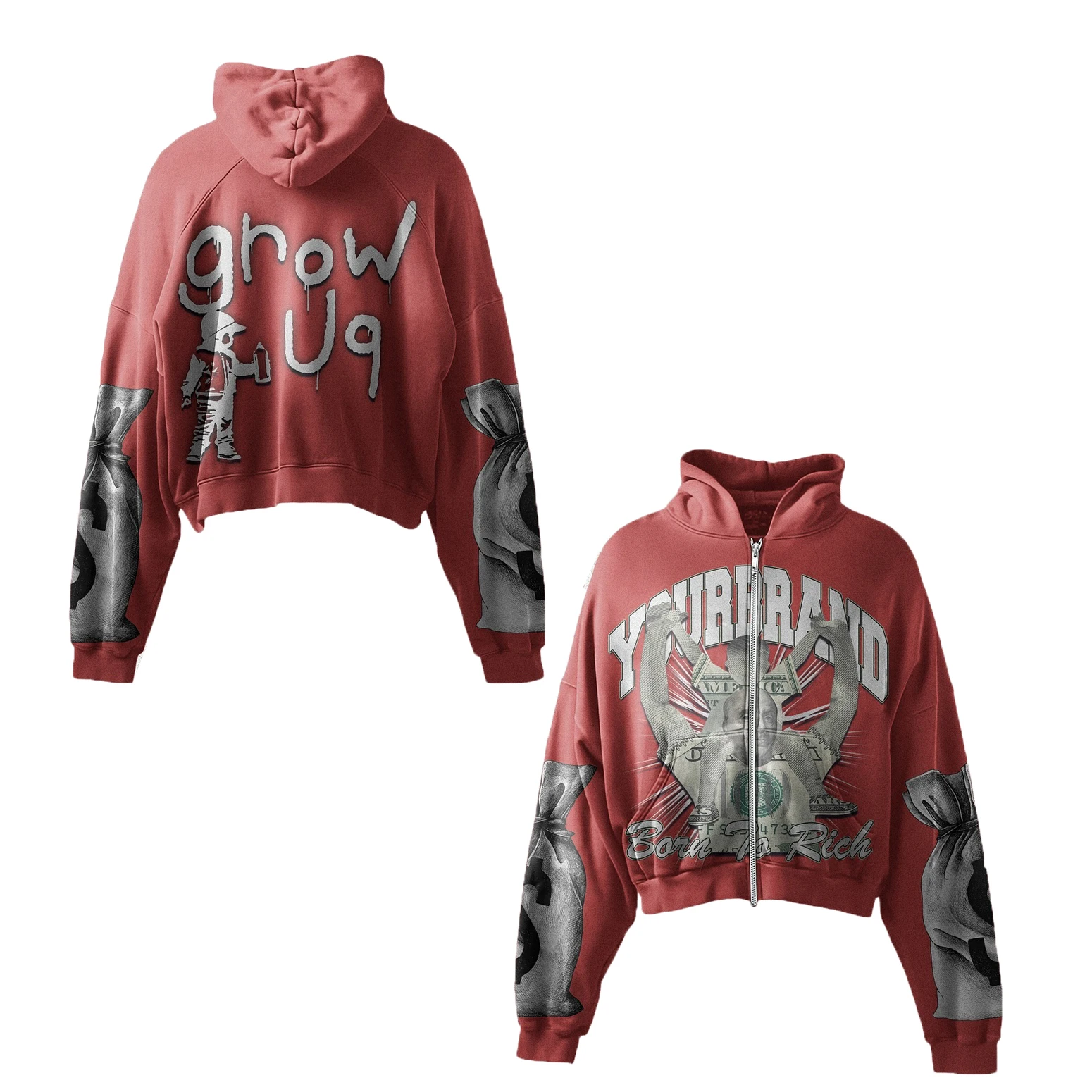Custom Y2k 450 Gsm Graphic Cotton Cropped Thick Essentials Embroidered Acid Wash Zip Up Hoodie Men Manufacturers