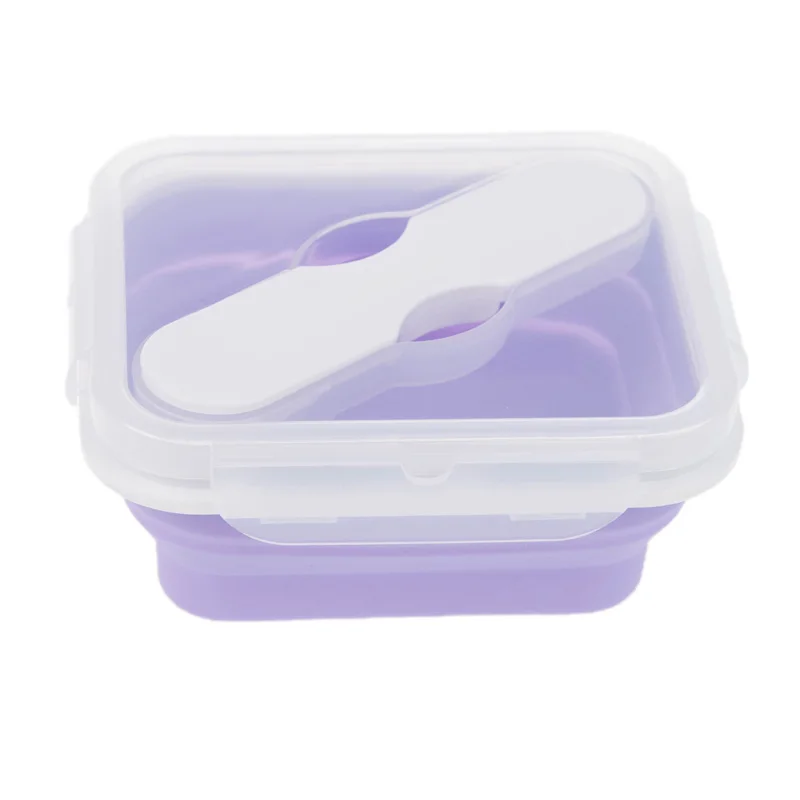 multiple colors kitchen silicone folding collapsible lunch boxes with fork