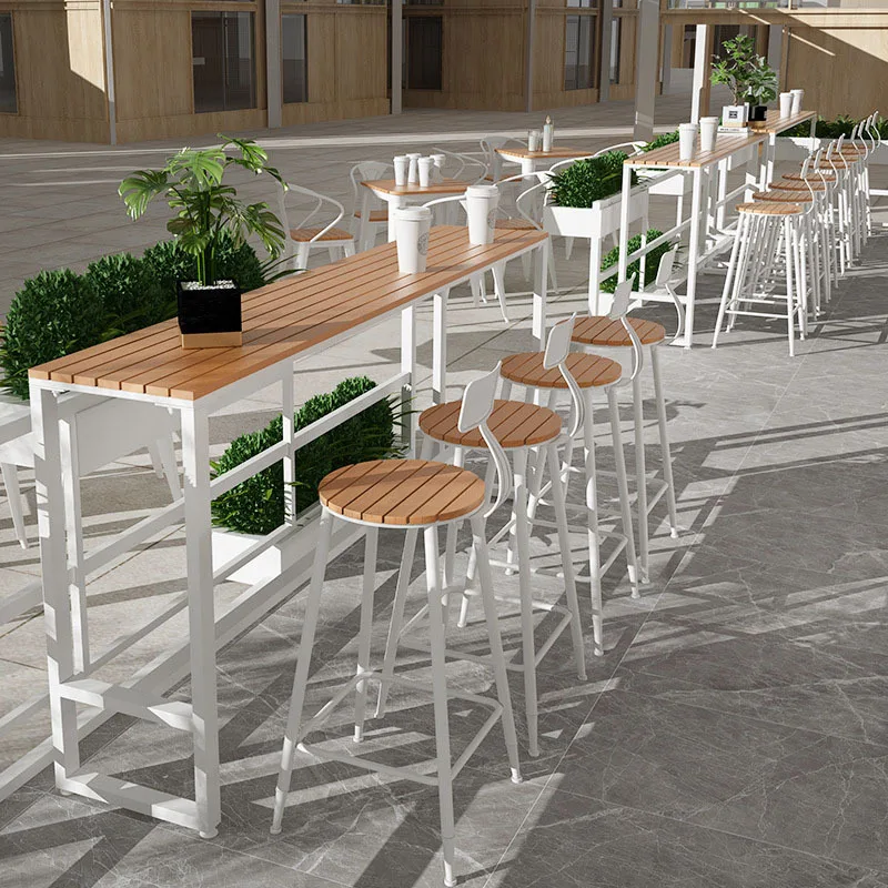 Cafe wrought iron milk tea shop outdoor high table chair combination home balcony casual rectangular table against the wall