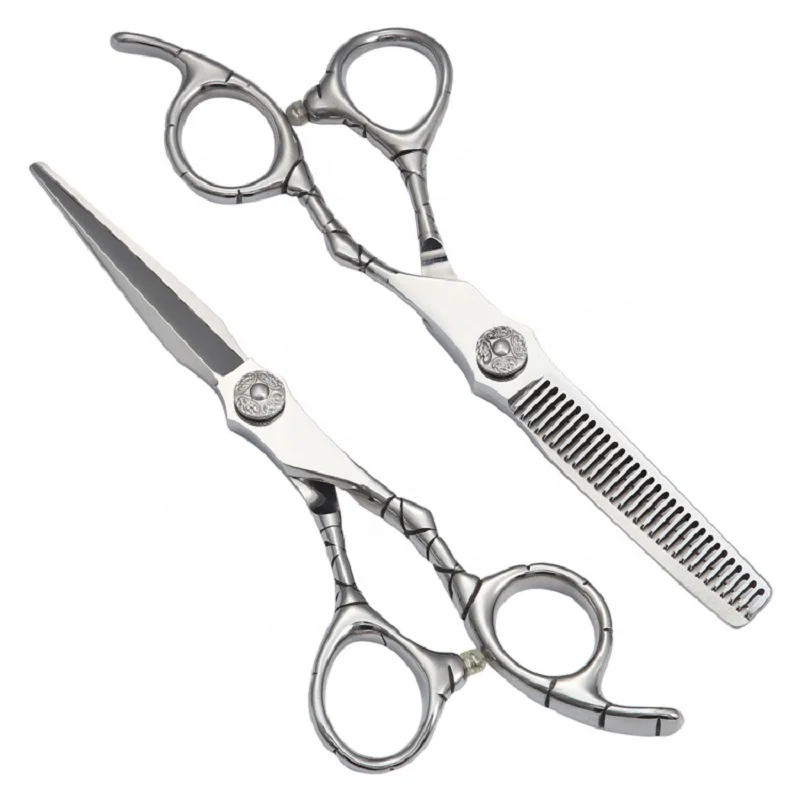 Custom Logo Professional Japanese Steel 440C Mirror Polishing 6 Inch Right Hand Hair Cutting Shear Barber Scissors Set