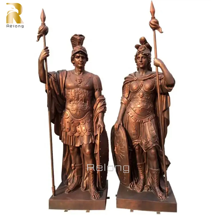 Outdoor Garden Decoration Life Size Bronze Armor Roman Knight with Shield Metal Warrior Statue