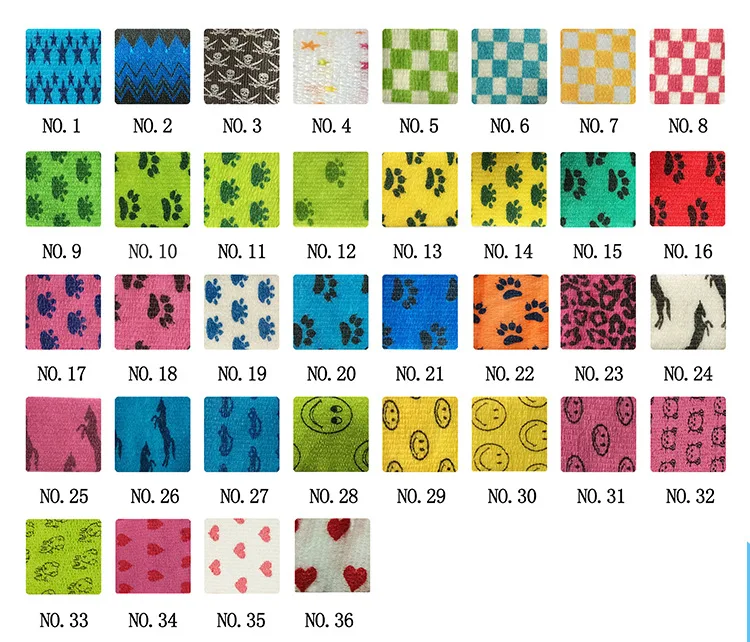 Hospital grade medical sports wound support dressing custom print colored self adhesive vet wrap cohesive elastic bandage