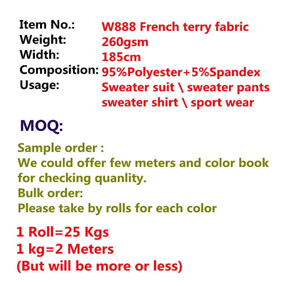 W888-3 твил био-полированный 95% полиэстер 5% Спандекс Трикотажная махровая ткань Китай