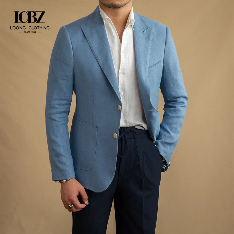 Summer linen lapel lapel suit Korean style commuter fashion trend slim fit men casual suit