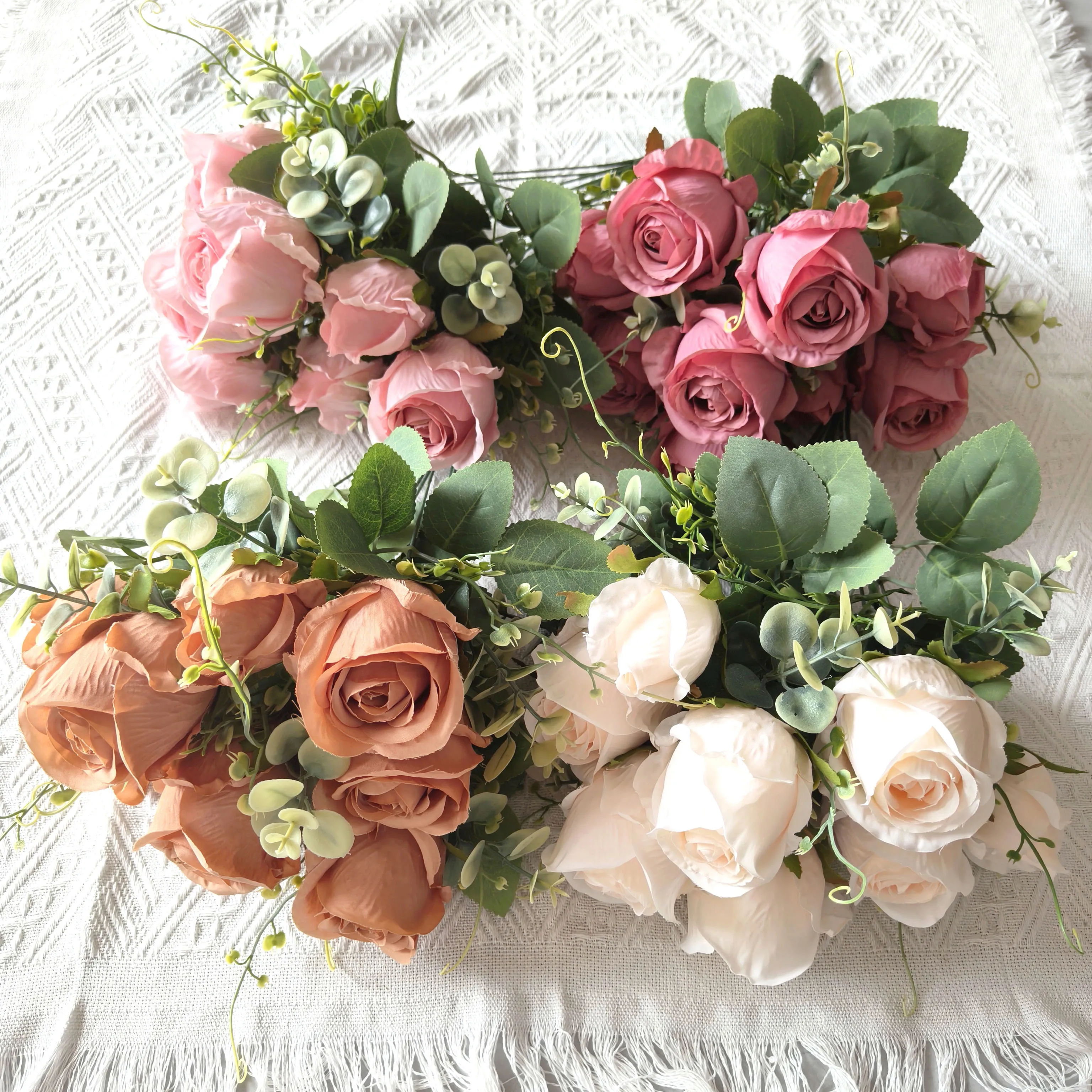 YIWAN Wholesale 9 hand seasonal roses buds Artificial silk Flower Cabbage Roses Wedding Decorative Big bunch of Flower