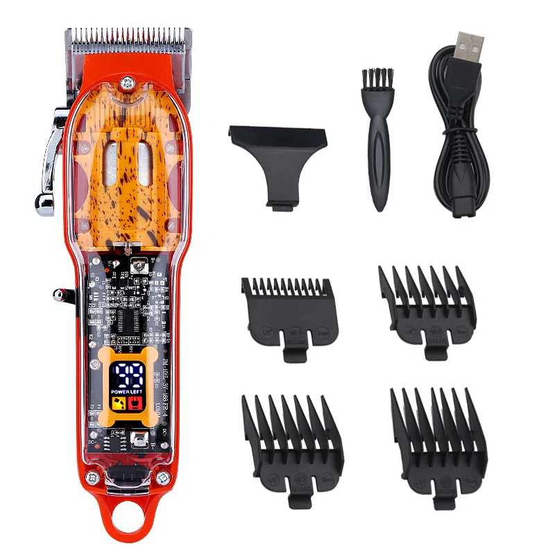 Professional Trimmer Hair Clipper USB Rechargeable LCD Display Transparent Hair Clippers