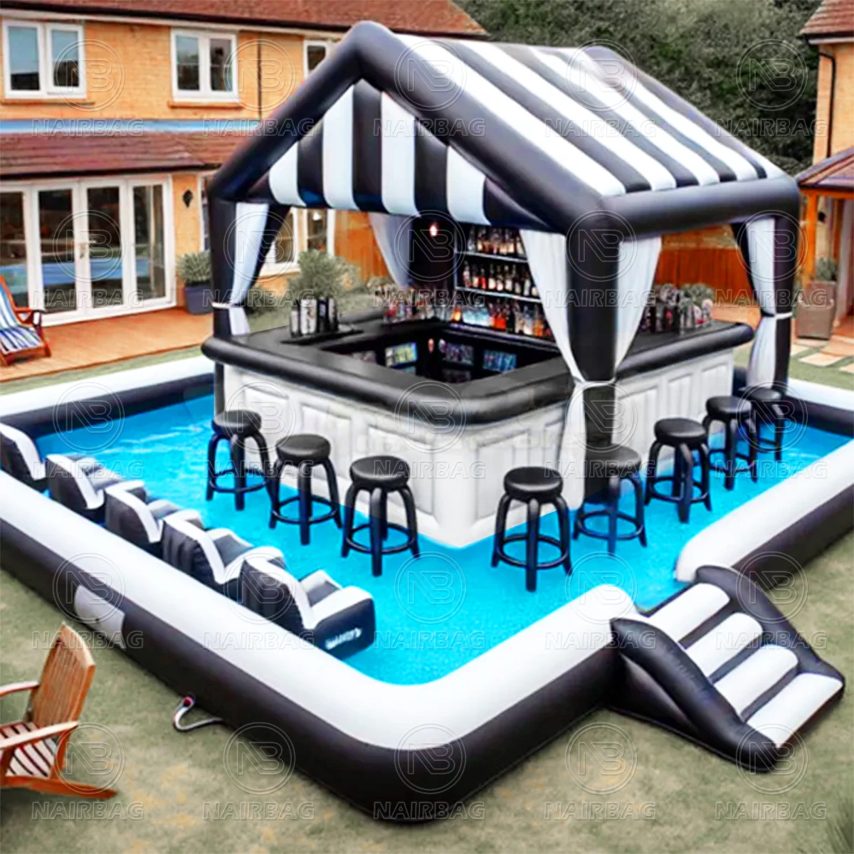 Portable Inflatable Pool Bar Summer Outdoor Event Backyard Party Blow Up Pub Swimming Pool Inflatable Water Bar With Air Seats