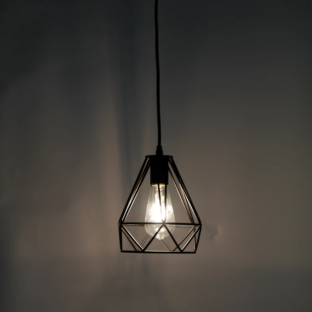 Small Modern Minimalist Restaurant Pendant Lighting Pendant Light Fixture with Metal Cage Shade 1-light 60W Black US & Canada 80