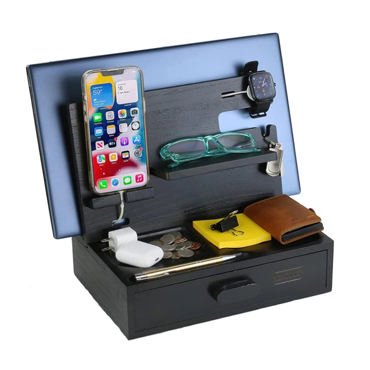 Nightstand Desktop Wooden Mobile Phone Station Charger Holder Cradle Stand Organizer Eco Friendly Desk Organizer For Gift