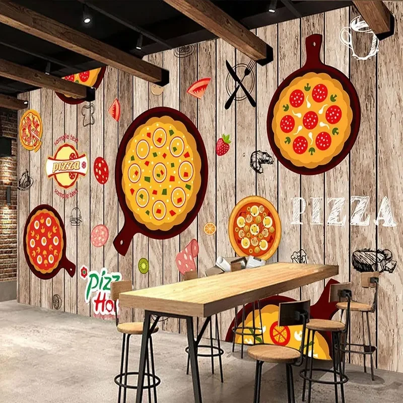 Customized mural 3D wooden pizza Western restaurant coffee shop photo wallpaper
