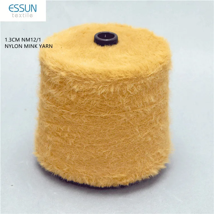 Imitated Mink Yarn Nm12 1.3CM dull 100% soft elastic nylon feather yarn fancy knitting yarn for sweaters cardigans shawl