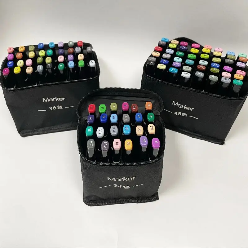 Art 24 Colors Marker Pen Set School Office Double Sided Coloring Markers Watercolor Marker Brush For Drawings