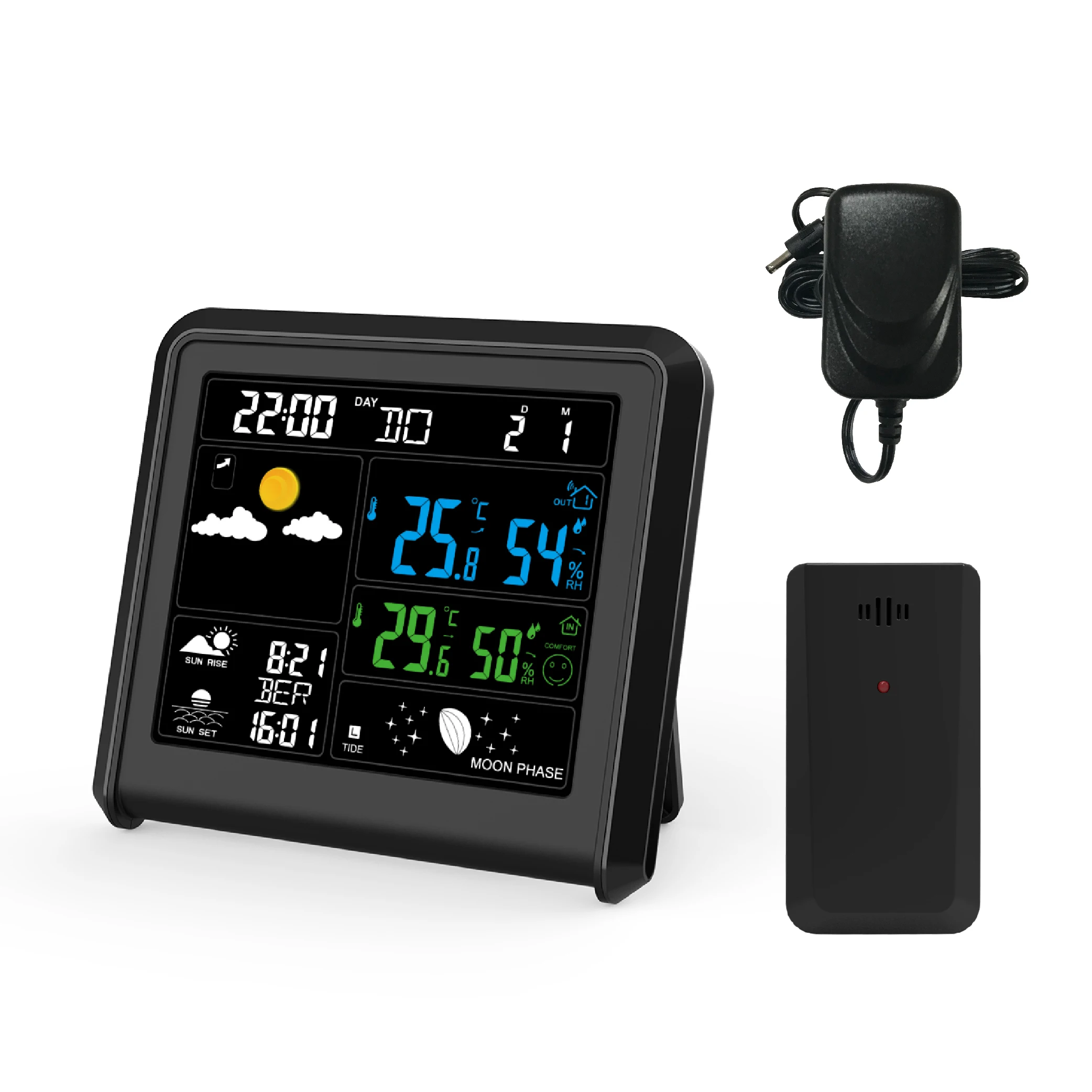 EWETIME sunrise & sunset weather station clock with major cities all over the world moon phase temperature and humidity