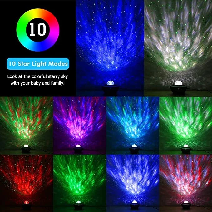 
2020 Newest Amazon hot sale Sky Laser Star Projector Ocean Wave Night Light Projector with Blue tooth Speaker LED Light 