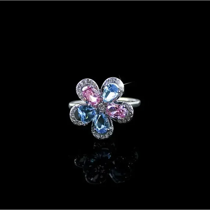 Trendy colorful lab grown Diamond encrusted active Butterflies flower shape Lovely high quality party rings for girls