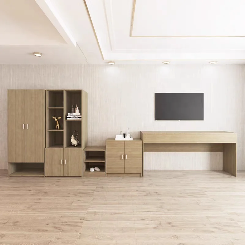 Modern Design Hotel Room Furniture Set Wooden Panel Bedroom Sets Wardrobe Table Sets