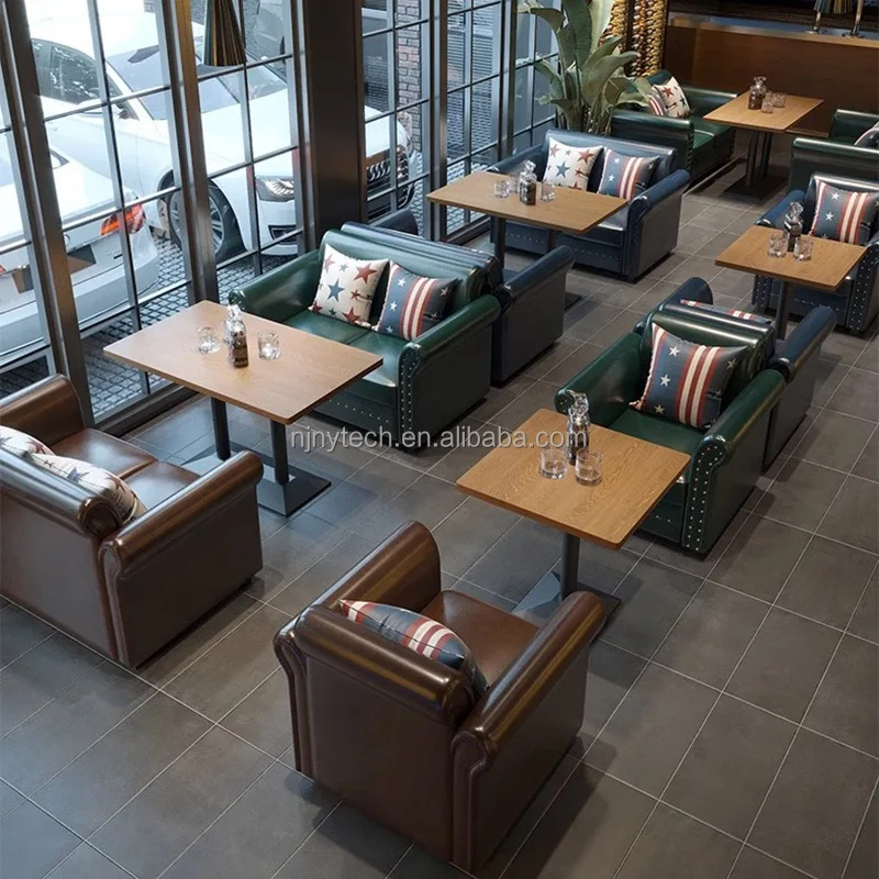 Retro European style cafe sofa music theme fashion Western restaurant leisure bar bar table and chair combination