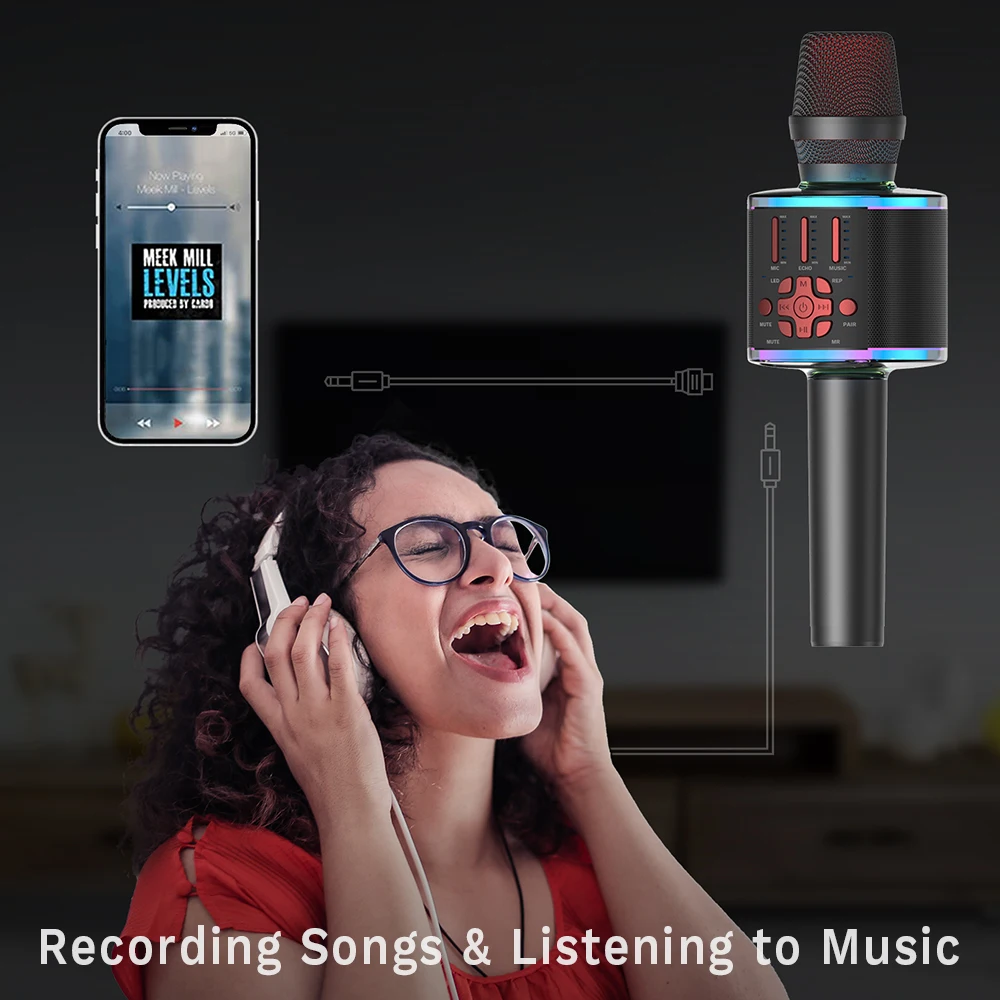 
Best Selling Family KTV Mic Portable Gold Wireless Professional Karaoke Microphone Mini USB Handheld Bluetooth Karaoke 